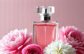 Flacon de parfum dans un champ de fleurs printanières pour la famille Florale