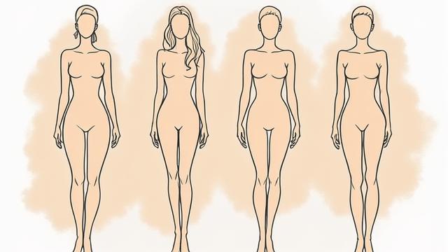 Illustration positive de différentes formes de corps féminins (morphologies) avec des lignes directrices pour le choix de vêtements et accessoires.