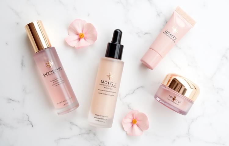 Quatre produits essentiels pour une routine de 5 minutes : eau micellaire, crème teintée SPF, mascara et baume à lèvres.